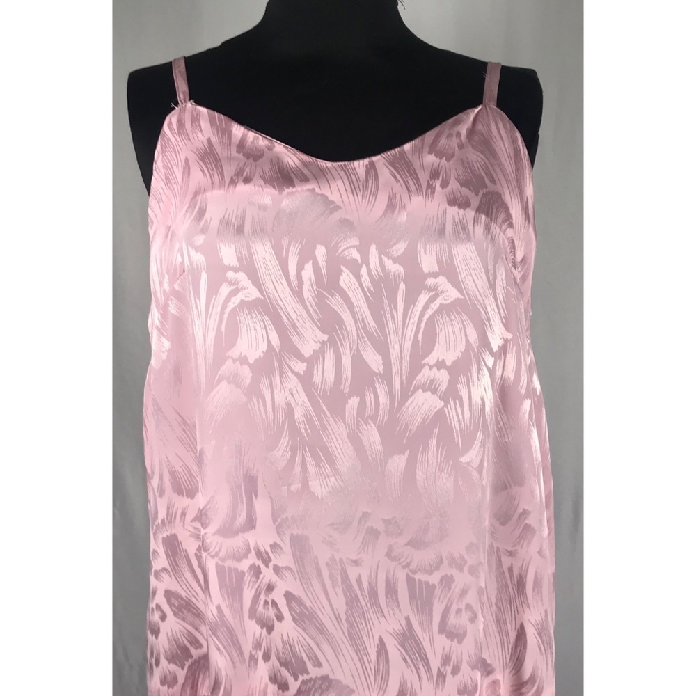 Sold--80’s Vintage Blush Pink Monochrome Floral Satin Drop Waist Midi Slip Dress - Picture 6 of 12